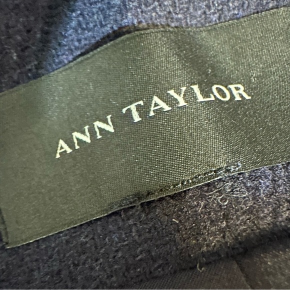 Ann Taylor Wool Coat Faux Fur Faux Leather Tiered Navy Blue Black XL - Picture 8 of 11